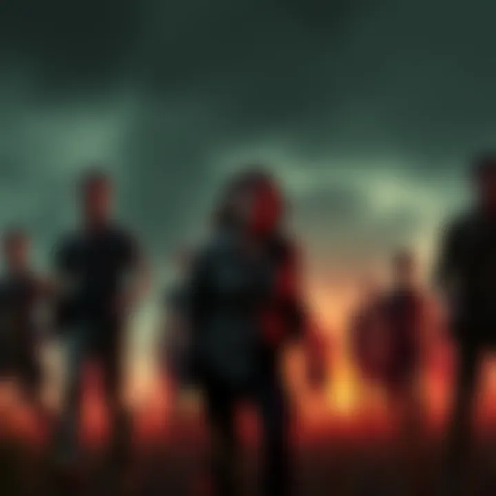 A group of survivors in a tense moment, with walkers lurking nearby, hinting at their perception of blood.