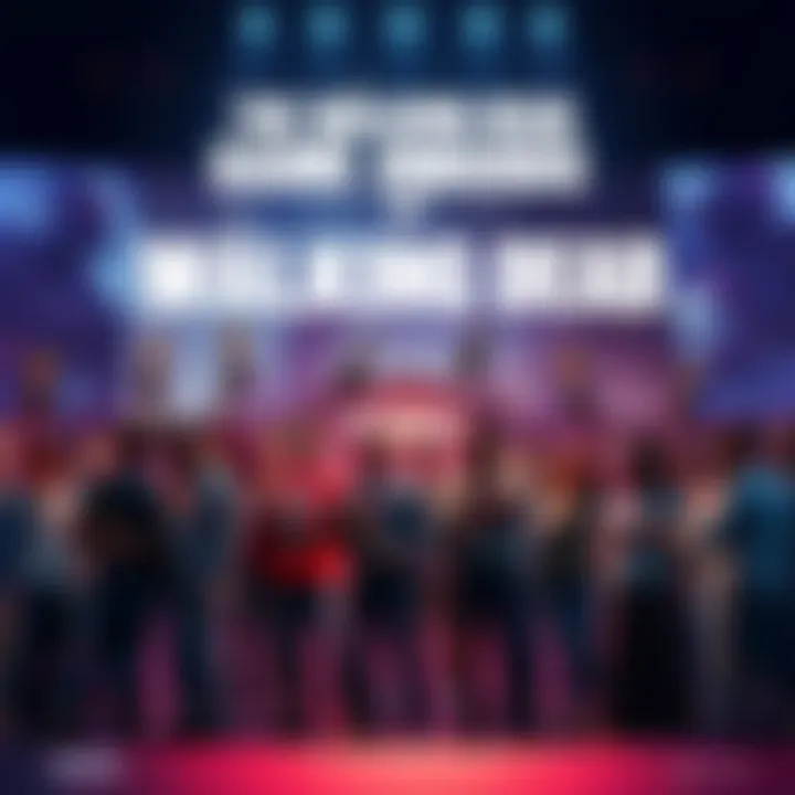 A group of people celebrating the winners of The Walking Dead Game Awards, holding trophies and displaying their winning flair, with a backdrop of graphics from the game.