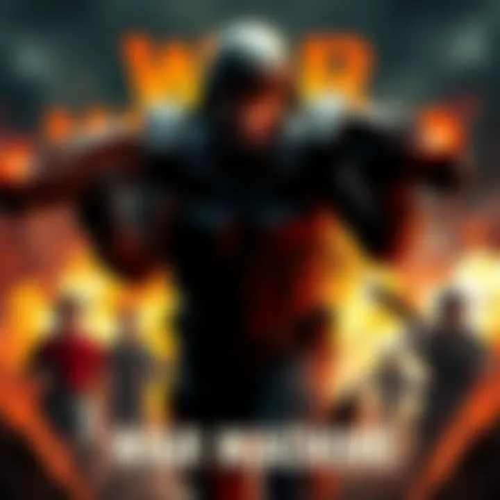 A dramatic movie poster for War Machine featuring intense action scenes and characters in military gear ready for battle.