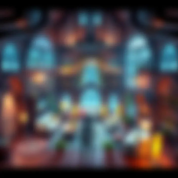 A character exploring a beautiful virtual home in World of Warcraft, showcasing various rooms and decorations.