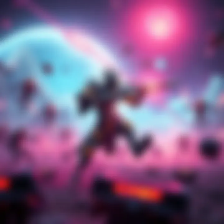 A character in Warframe battling enemies with sci-fi weapons and abilities in a vibrant alien landscape.