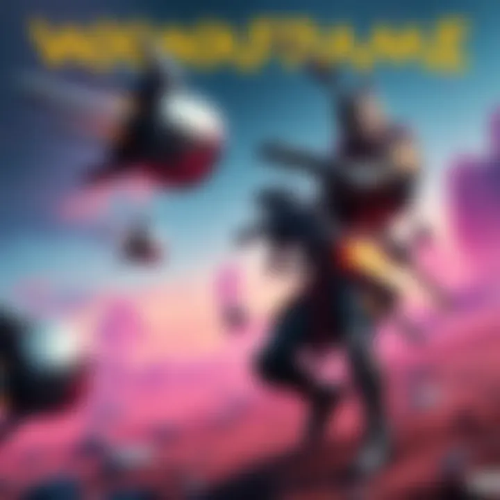 A Warframe character in a dynamic pose with weapons drawn, set against an alien landscape, showcasing the game's sci-fi theme.