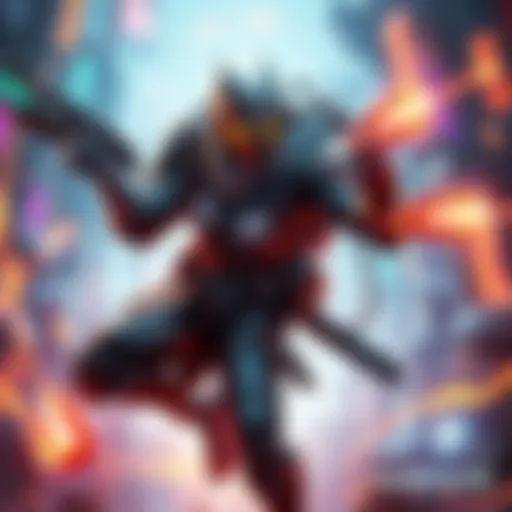 A Warframe character in a dynamic pose, showcasing its sleek armor and weapons in a vibrant game environment.