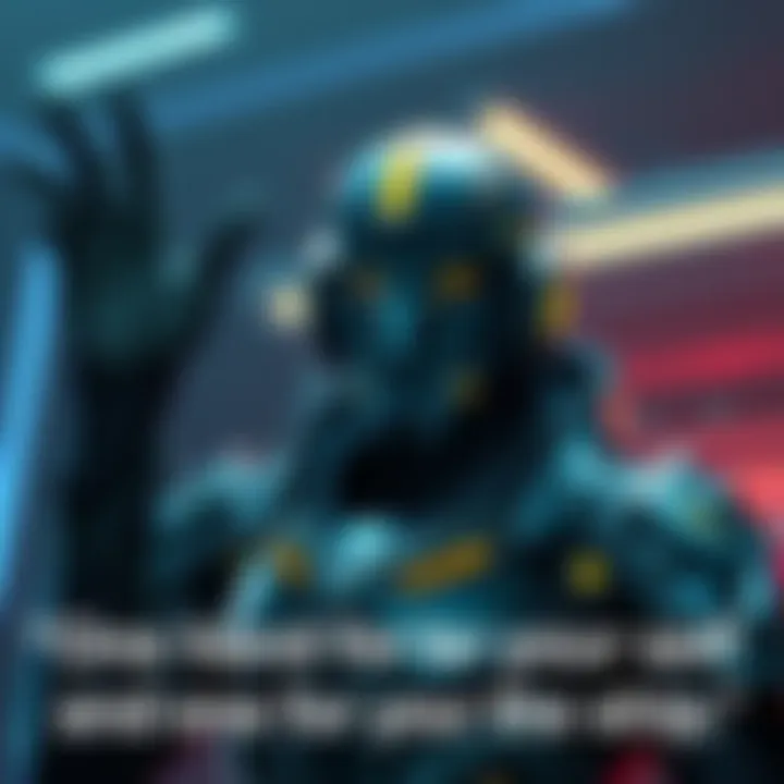 A Warframe character humorously gesturing with one hand raised, referencing the phrase 'One hand for yourself and one for the ship.'
