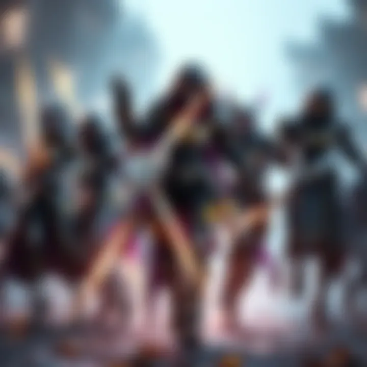 A group of Warframe characters displaying their unique abilities and styles in an action-packed scene