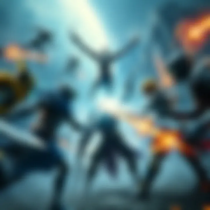 Multiple Warframe characters showcasing different abilities during a battle scene.