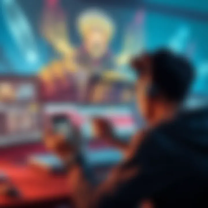 Warframe Cross Save Communication Issue A Warframe player frustrated with whispers not being received on PC while gaming on mobile, showing a person holding a mobile device and looking at a computer screen with a game interface.