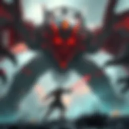 A Warframe character battles a large, intimidating boss in a dramatic setting, showcasing action and intensity.