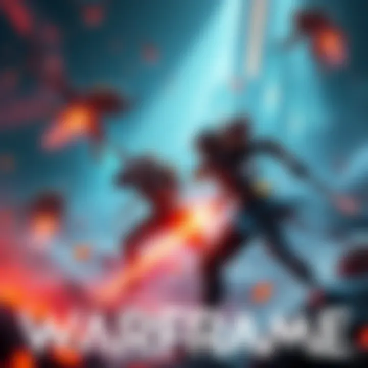 A scene showing Warframe action with characters battling and exploring vibrant environments.