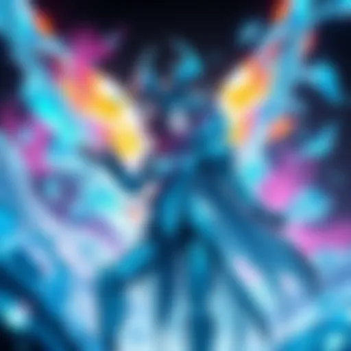 A character named Narin showcasing ice and water abilities in a colorful environment, surrounded by water effects and icy elements.