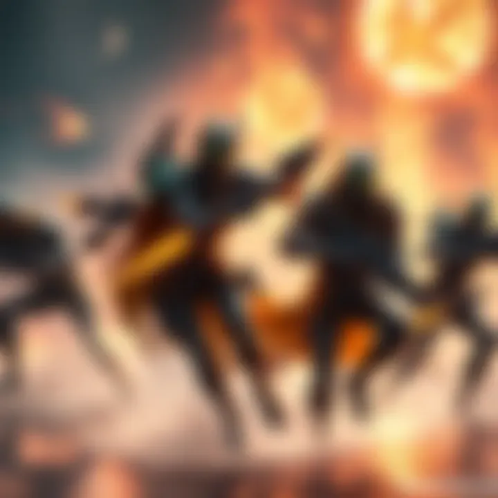 A dynamic scene featuring Warframe Operators and Drifters, showcasing their unique gear and abilities in battle.
