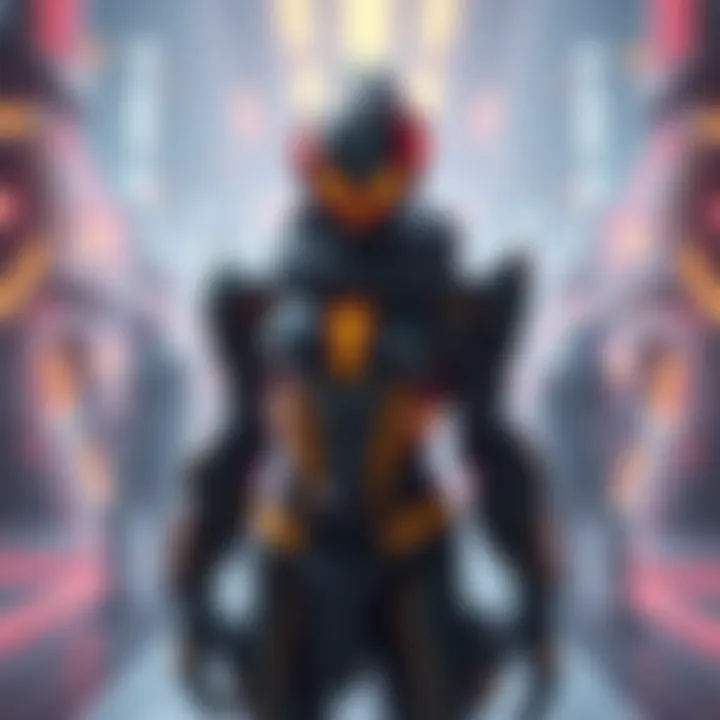 A Warframe character styled as a protoframe, appearing more human-like compared to traditional alien designs, standing in a futuristic environment.