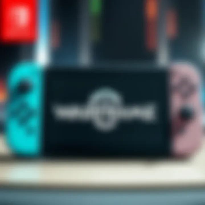 The Warframe logo displayed on a Nintendo Switch 2 console with a futuristic design