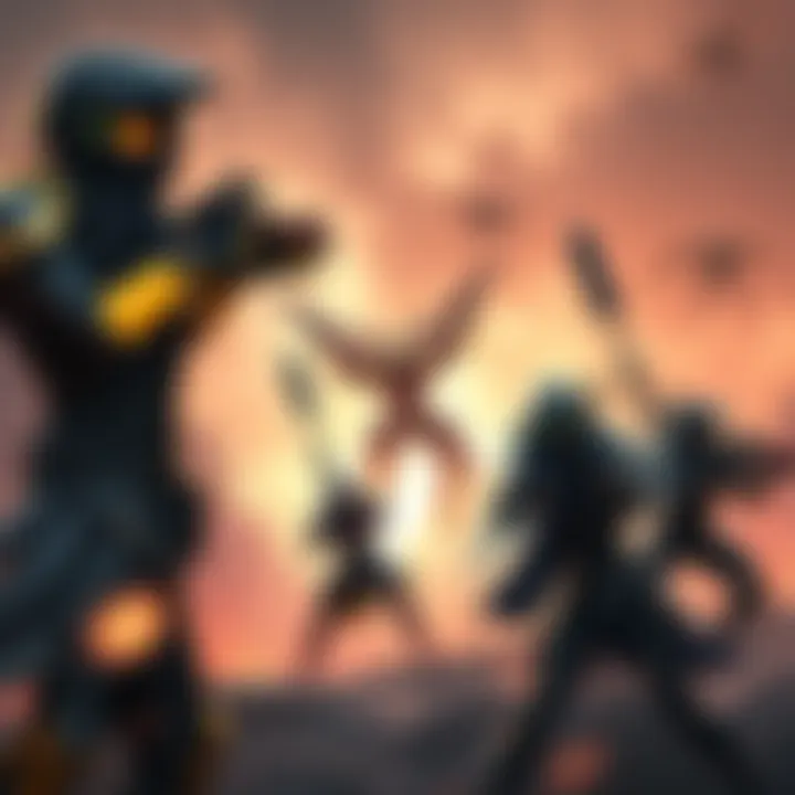 Warframe characters in action during Techrot mission A group of Warframe characters using different builds and weapons against Techrot enemies in a dynamic battle scene