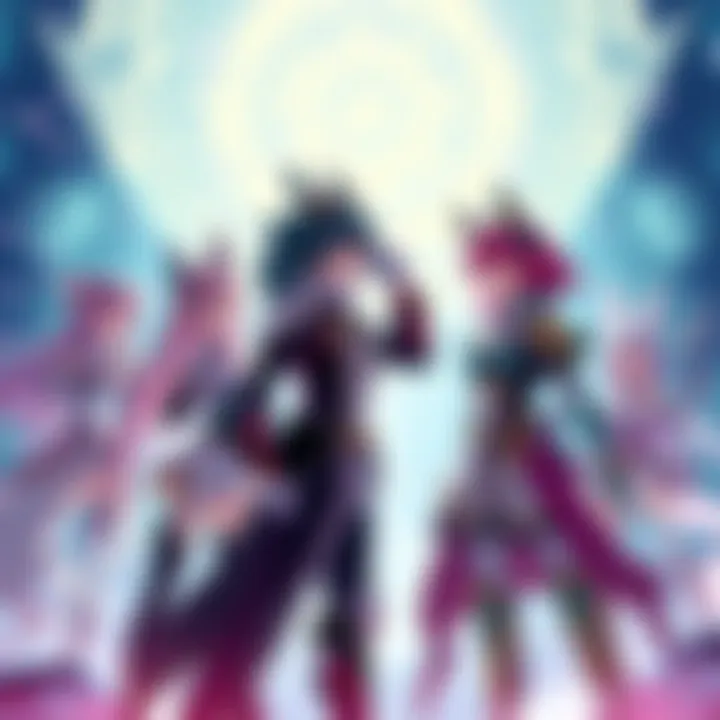 Characters from Warframe and Umamusume interact in a vibrant crossover scene, showcasing their unique designs and personalities.