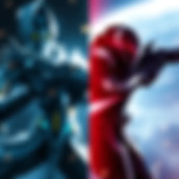 A comparison of Warframe and Destiny characters showcasing their unique designs and styles in a space battle theme