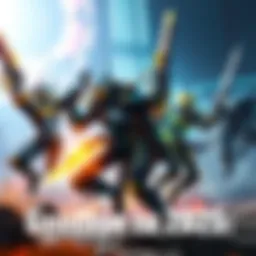 Warframe Characters in Action A group of four new Warframes showcasing their unique abilities in a vibrant game setting.