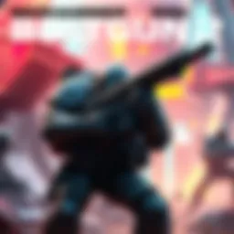 Warhammer 40K: Boltgun 2 Cover Art Cover art showing a futuristic soldier from Warhammer 40K with a large weapon in a sci-fi setting, colorful and dynamic