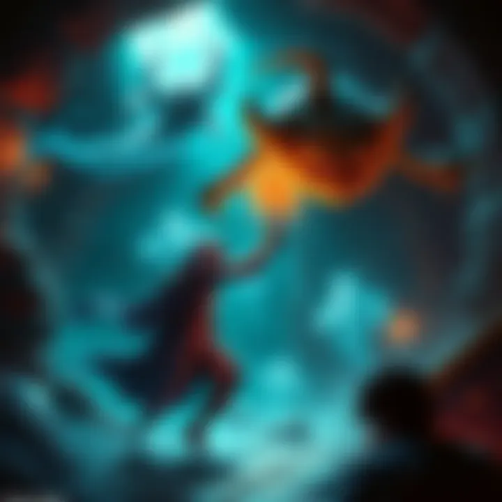 A Warlock character confronting Ecthar in a spooky dungeon while avoiding ghostly attacks