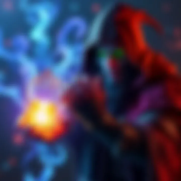 A warlock holding the Caged Cranium, a glowing rare item with a mystical aura, surrounded by magical energy.