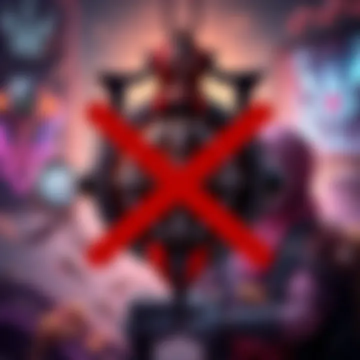 A graphic showing a Warlock Medallion with a red cross over it, symbolizing the ban, with gaming elements in the background.