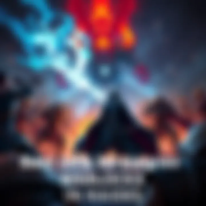 A Warlock character in a dark robe casting a powerful spell in a raid setting, surrounded by allies fighting a boss.