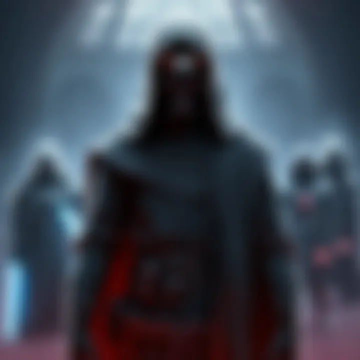 A Warlock character in a lackluster Star Wars-themed skin, wearing a plain Kylo Ren robe, looking less impressive compared to Titans and Hunters in the background with cooler outfits.