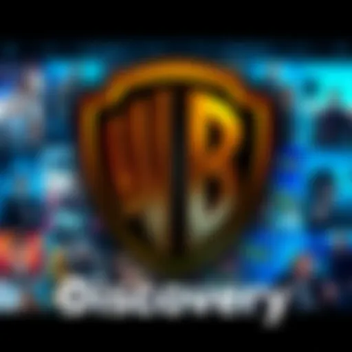 Warner Bros. Discovery logo with a backdrop of movie and TV icons representing the entertainment industry