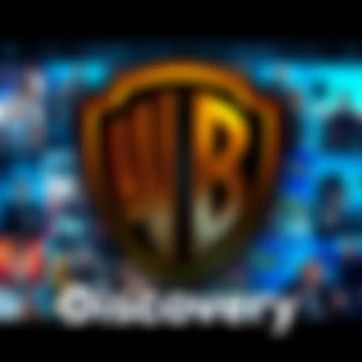 Warner Bros. Discovery logo with a backdrop of movie and TV icons representing the entertainment industry