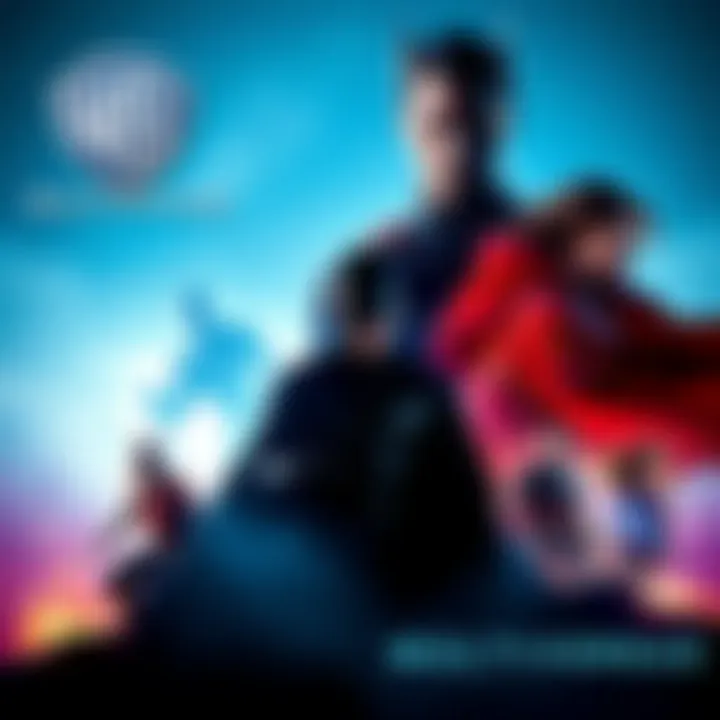 Promotional poster featuring Warner Bros movie characters with a shadow of MultiVersus game logo