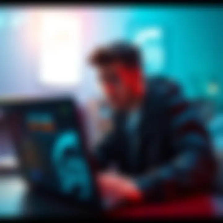 A person looking concerned while browsing game key websites on a laptop, highlighting the risks of online purchases.
