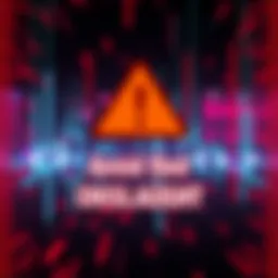 Warning Sign for Red Onslaught A warning symbol indicating danger with the text 'Avoid Red Onslaught' in bold. Background shows a glitch effect resembling connection issues.