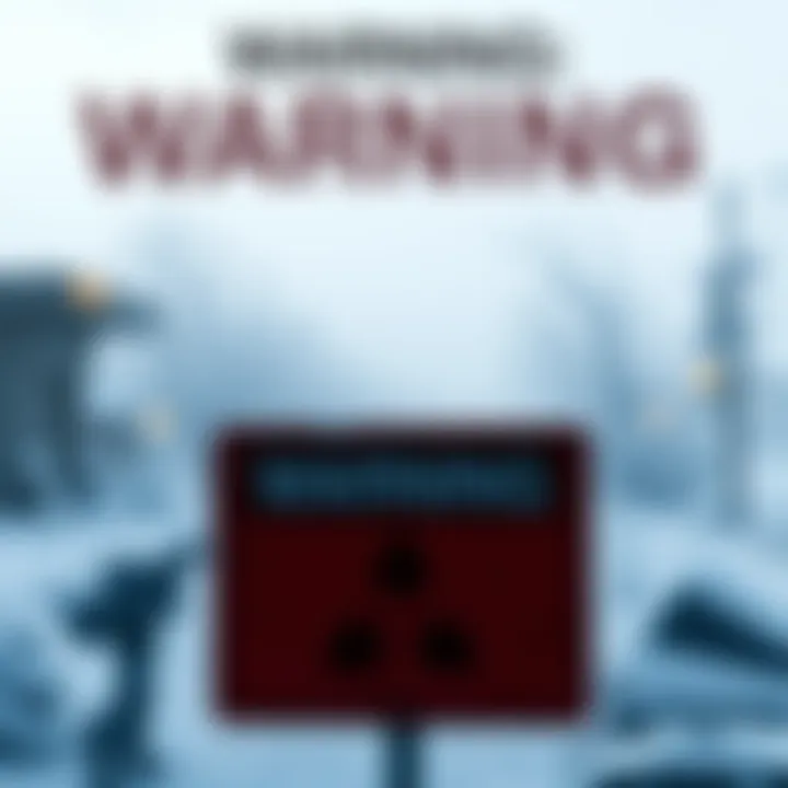 A warning sign cautioning players to avoid Hauler unless prepared, with visuals of gaming elements and a frosty background representing Cryo.