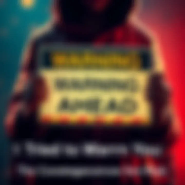 Warning Signs Ahead A person holding a sign that reads 'Warning' with caution symbols around them, emphasizing the need for awareness