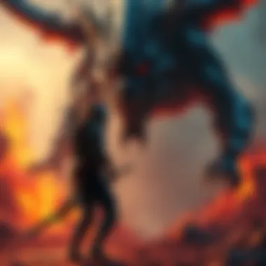 Warrior preparing for battle against Malenia A player character stands ready with a sword, preparing to face the tough boss Malenia in a fiery environment