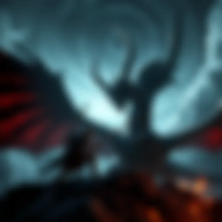 A warrior battling a dragon in a dark setting A fierce warrior in armor fights a large dragon under a dark sky with swirling clouds, showcasing the intensity of soulslike games