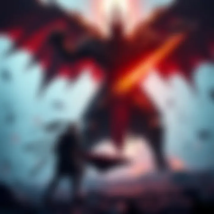 A player character with a sword engages Radahn, a giant knight with a massive sword in a battle arena, showcasing intense combat