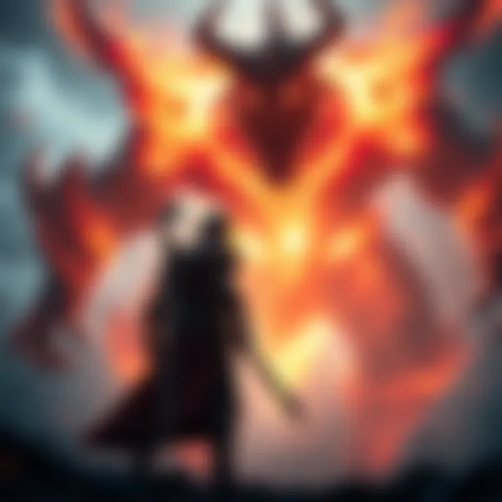 A determined warrior stands ready to battle a fierce final boss, with intense energy surrounding them, symbolizing the challenge of defeating the last enemy in a game.