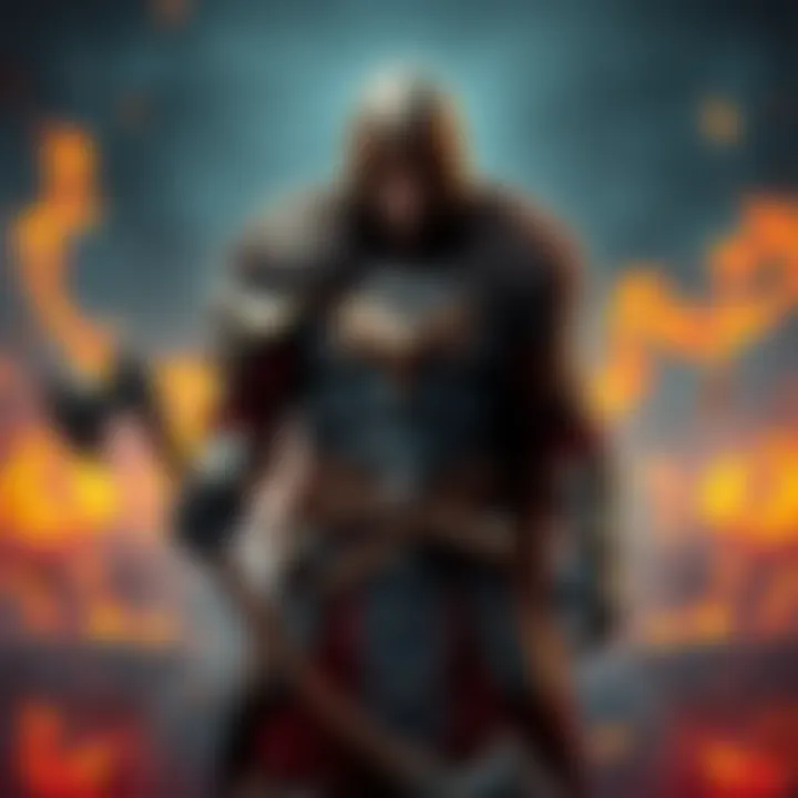 A level 57 warrior stands in a battlefield, holding two maces, contemplating the choice between high warrior damage and fire damage effects.