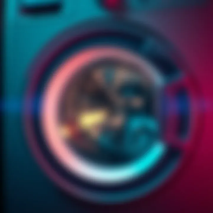 A close-up of a washing machine with sound waves illustrated around it, suggesting eerie noises coming from the appliance.