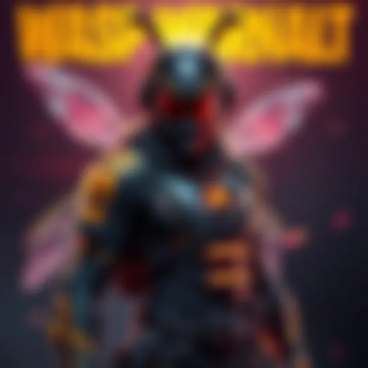 A player showcasing the Wasp Warrior Outfit, featuring a striking design with vibrant colors and combat gear elements.