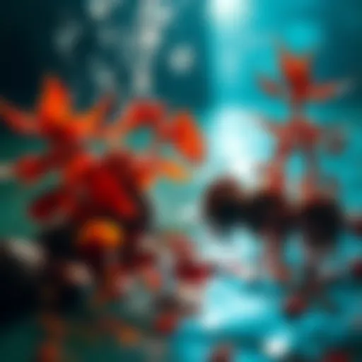 Contaminated water with plants on the side, highlighting pollution and potential healing remedies