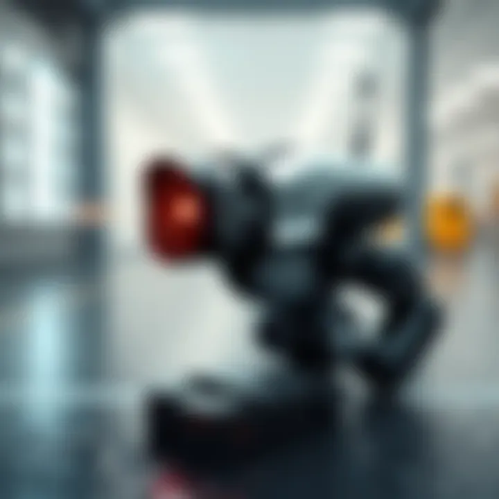 A futuristic water shooter robot designed to clean and collect trash in a game setting, featuring a sleek body and water spraying mechanism.