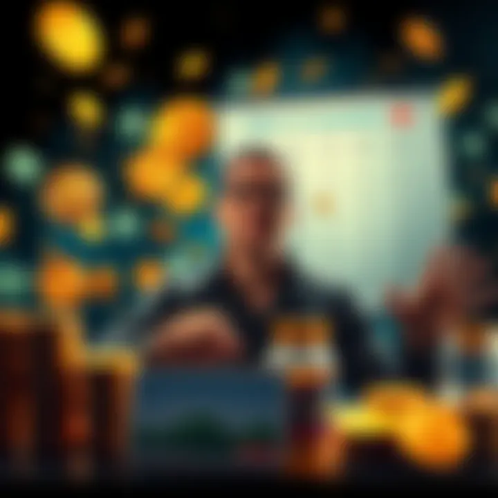 A person exploring different methods to gain currency, surrounded by various currency symbols and coins, looking at a chart showing options beyond bounties.