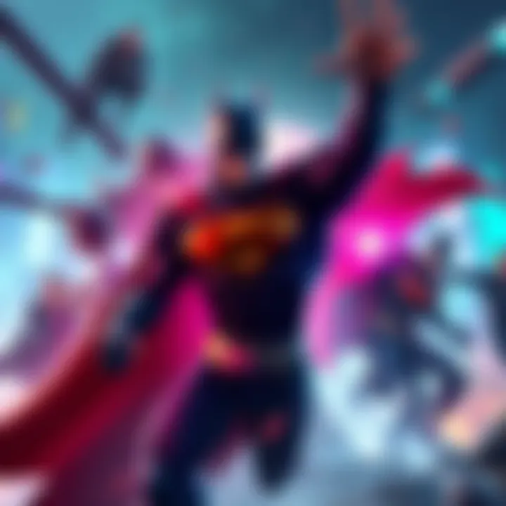 A visual concept of WB Games Montreal's new game featuring DC Comics characters in a vibrant, action-packed environment.
