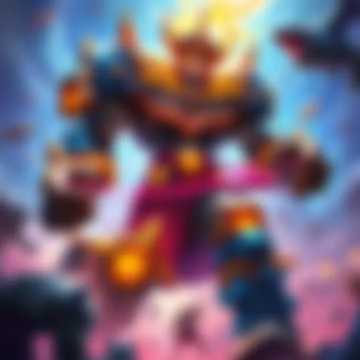 Illustration of Chromatus, a Colossus card showing its high cost and vulnerable features, surrounded by dynamic gameplay elements