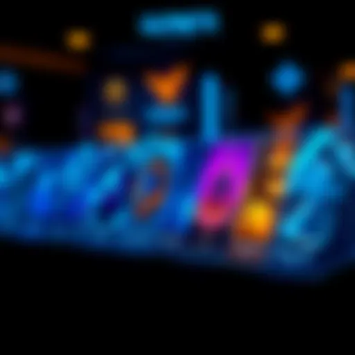 A selection of blue tier and purple tier weapon icons showing upgrade options with ascension modules in the background
