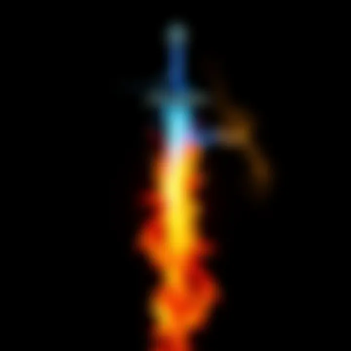 Weapon Infusion Choices A sword infused with lightning and a sword infused with fire, representing different weapon upgrades, set against a dark background