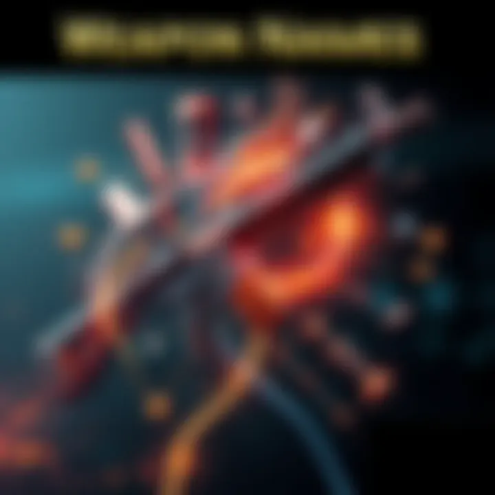 Weapon Names Exploration A visual representation of various weapon names, including Supra and Opticore, with anatomical elements interwoven to symbolize their connection to human physiology.