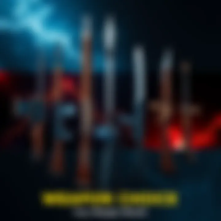 Different weapons representing each birth month with symbols around them